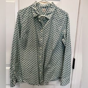 J.Crew Blue and Green Diamond Print Button Down- Size Large